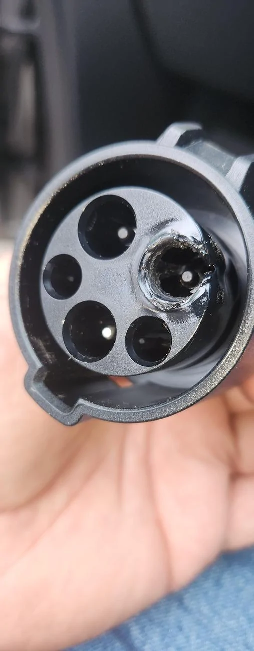 Tesla Cybertruck J1772 adapter melted a bit. 20240828_083710