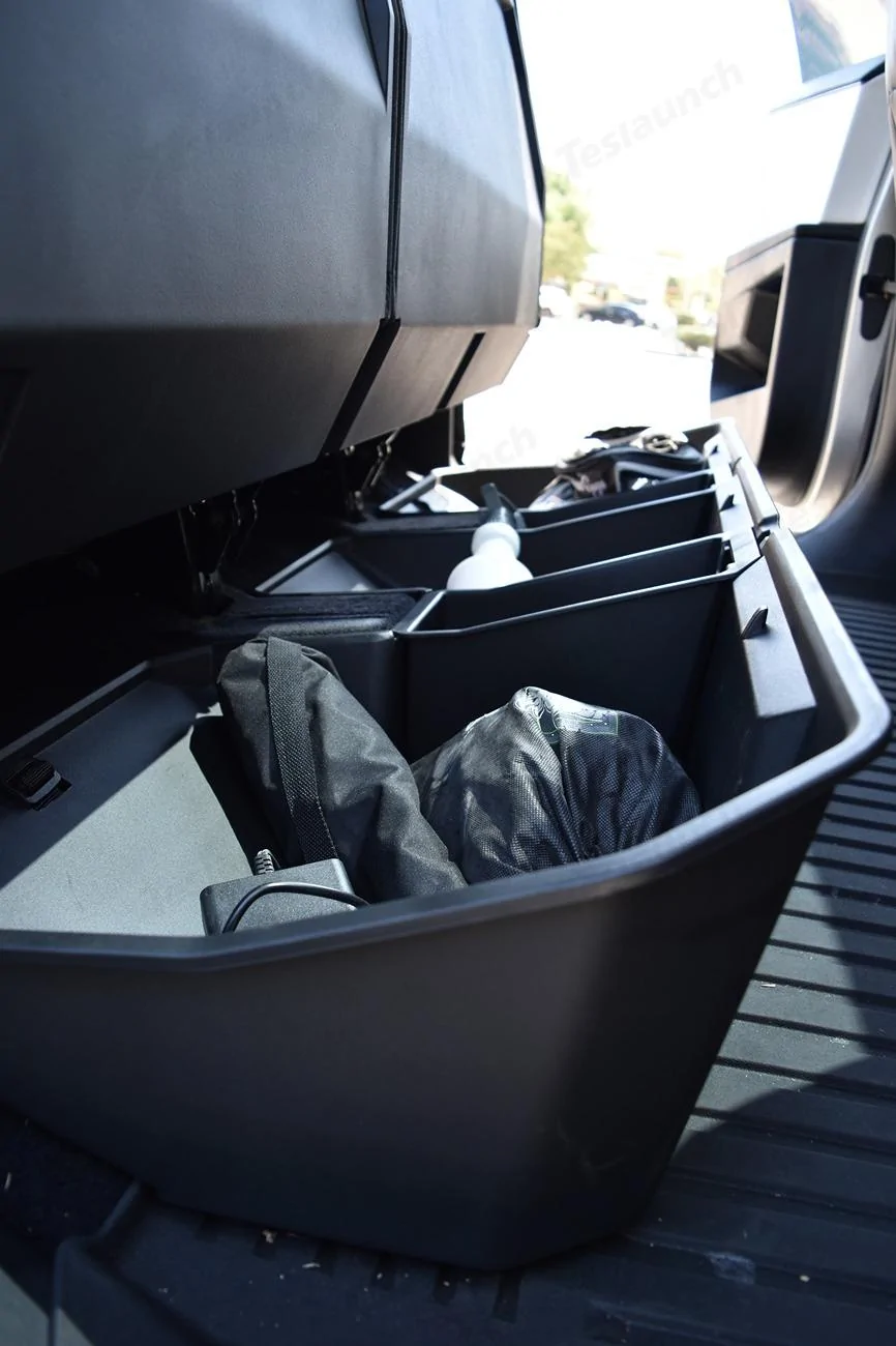 Tesla Cybertruck 🚀 Cybertruck Rear Underseat Storage Bin by Teslaunch - New Review by CT Owner! 🔥 Cybertruck Rear Underseat Storage Bin By Teslaunch (2)