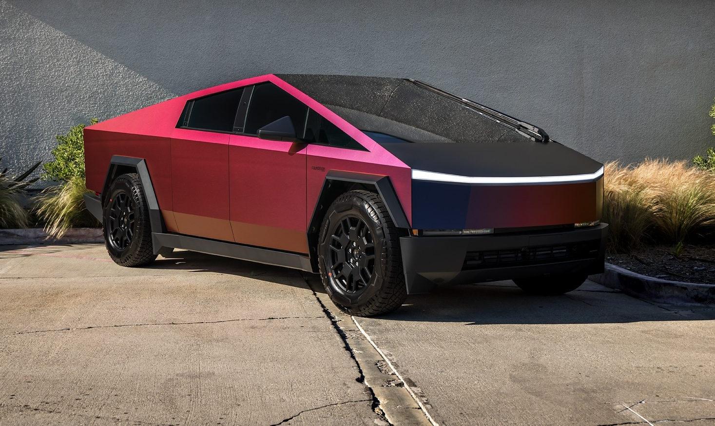 Tesla Cybertruck COLOR SHIFT / FADE / CHAMELEON Vinyl Wrap & PPF Cybertruck -- Photos & Videos Avery Dennison SW900 Satin Roaring Thunder vinyl wrap on Cybertruck 13