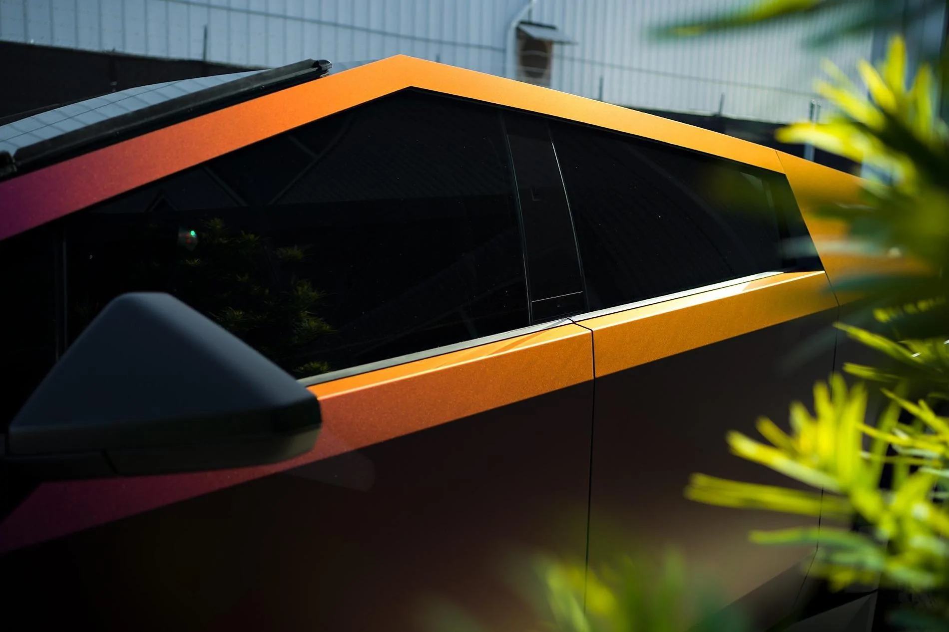Tesla Cybertruck COLOR SHIFT / FADE / CHAMELEON Vinyl Wrap & PPF Cybertruck -- Photos & Videos Avery Dennison SW900 Satin Roaring Thunder vinyl wrap on Cybertruck 16