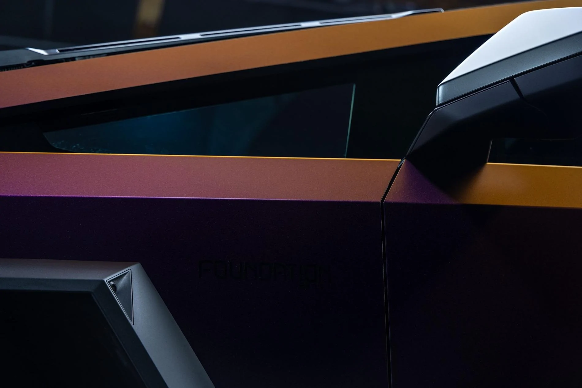 Tesla Cybertruck COLOR SHIFT / FADE / CHAMELEON Vinyl Wrap & PPF Cybertruck -- Photos & Videos Avery Dennison SW900 Satin Roaring Thunder vinyl wrap on Cybertruck 9