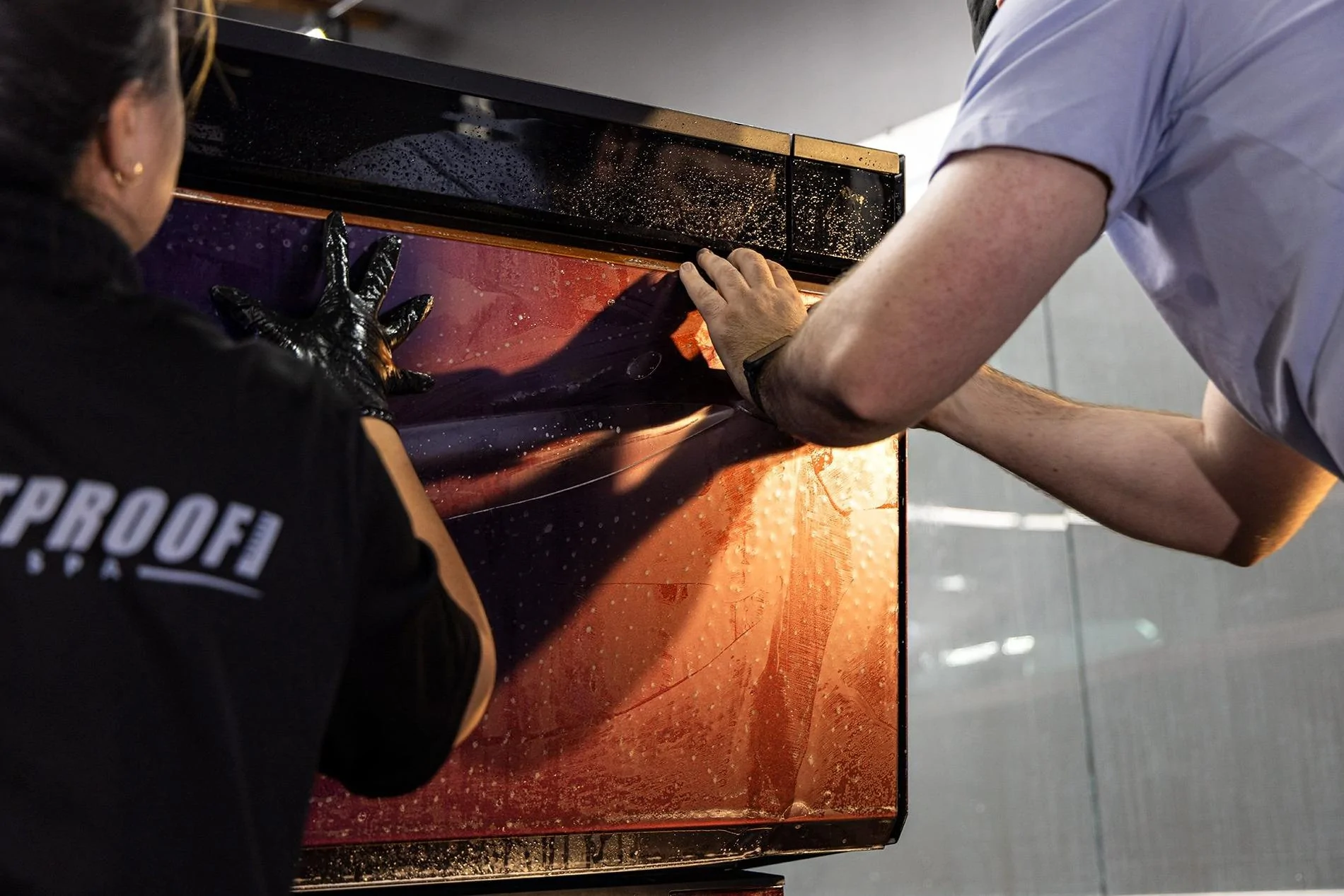 Tesla Cybertruck COLOR SHIFT / FADE / CHAMELEON Vinyl Wrap & PPF Cybertruck -- Photos & Videos Avery Dennison SW900 Satin Roaring Thunder vinyl wrap on Cybertruck 5