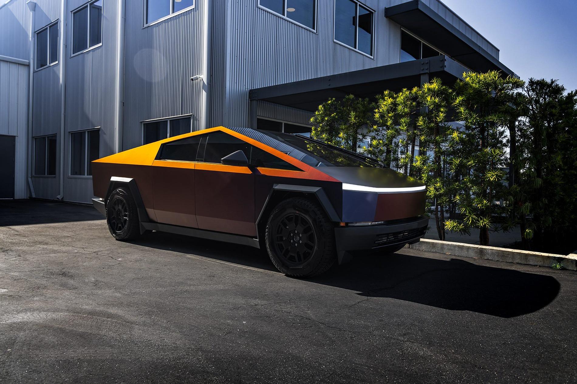 Tesla Cybertruck COLOR SHIFT / FADE / CHAMELEON Vinyl Wrap & PPF Cybertruck -- Photos & Videos Avery Dennison SW900 Satin Roaring Thunder vinyl wrap on Cybertruck 14