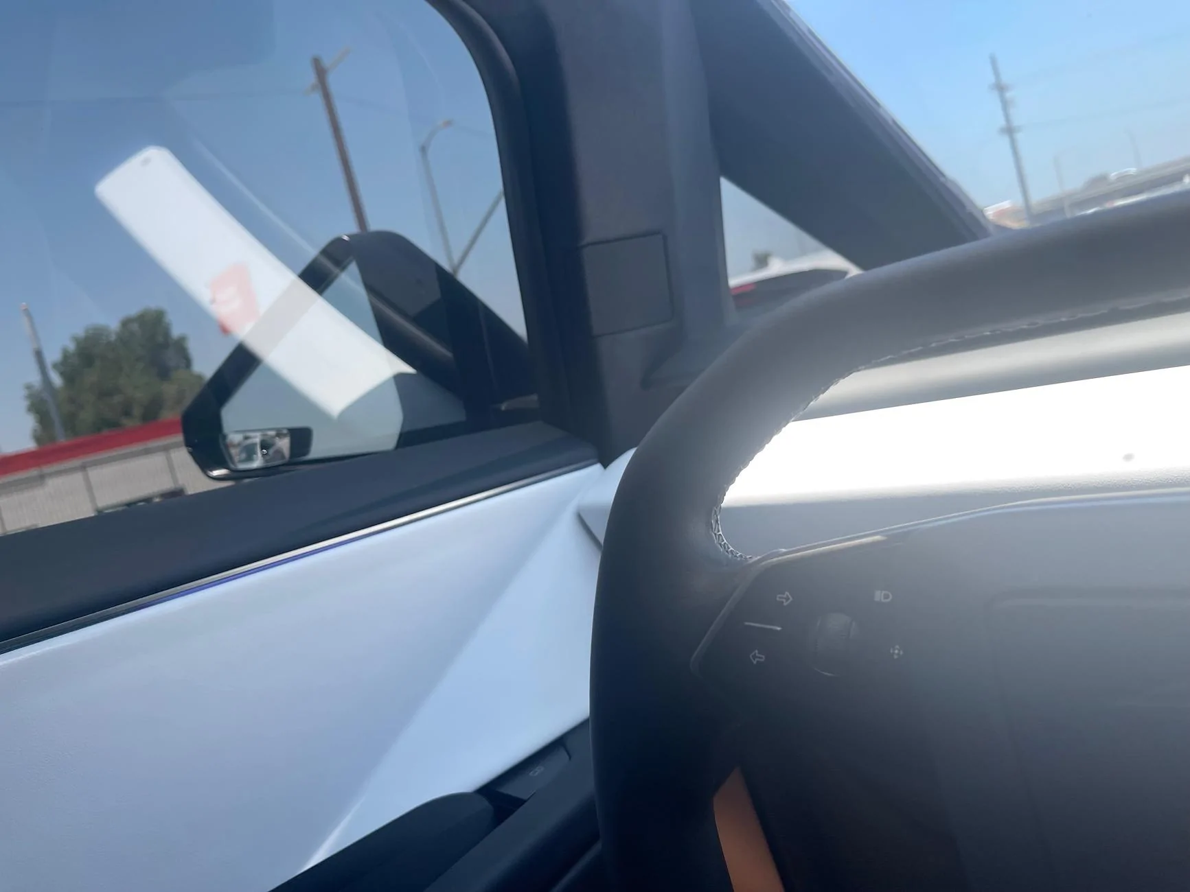Tesla Cybertruck White Dash reflection blanks side mirrors IMG_3191