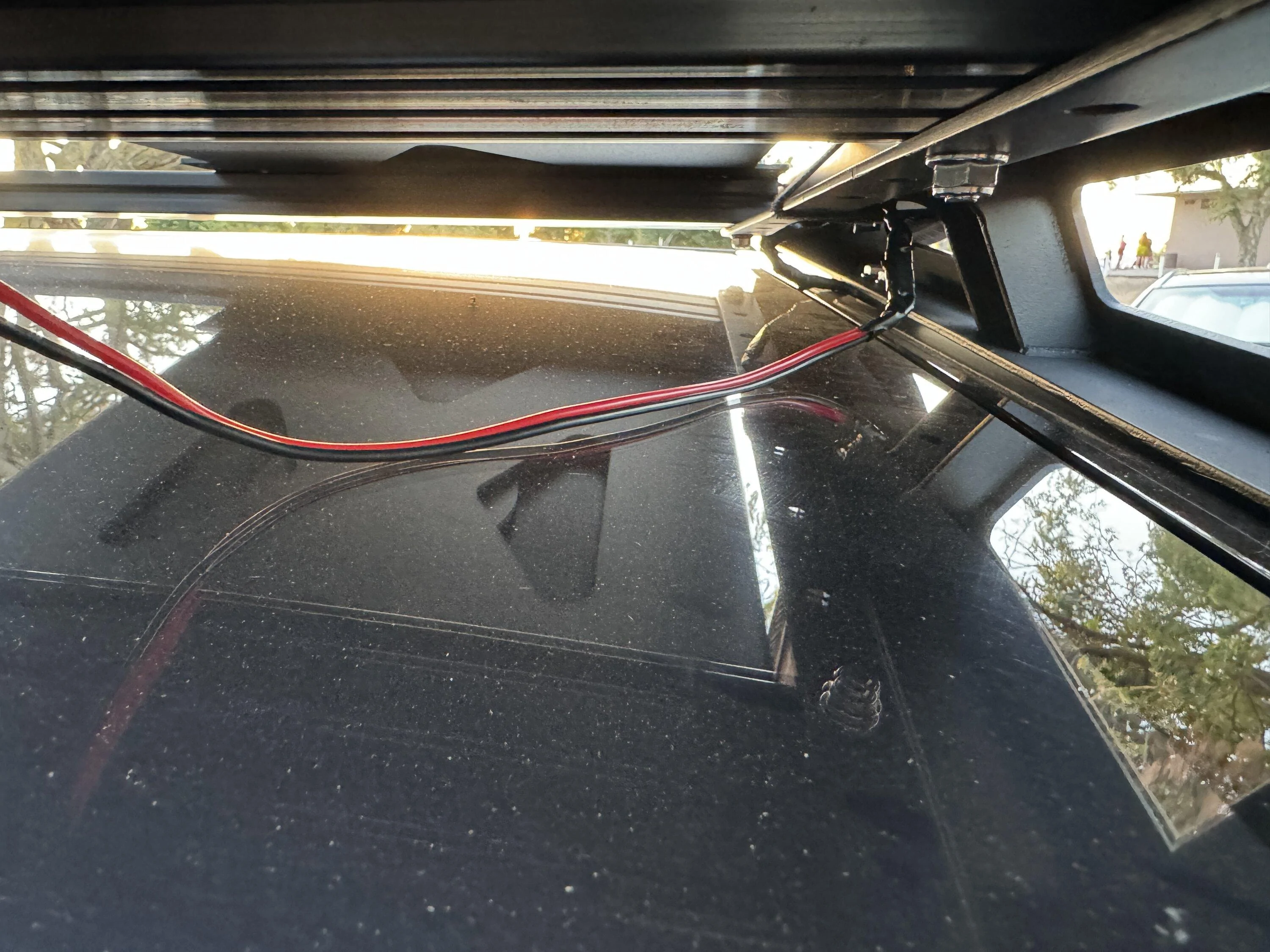 Tesla Cybertruck Starlink Gen2 dish flat mounted on Cybertruck roof top, powered by 48v IMG_2192
