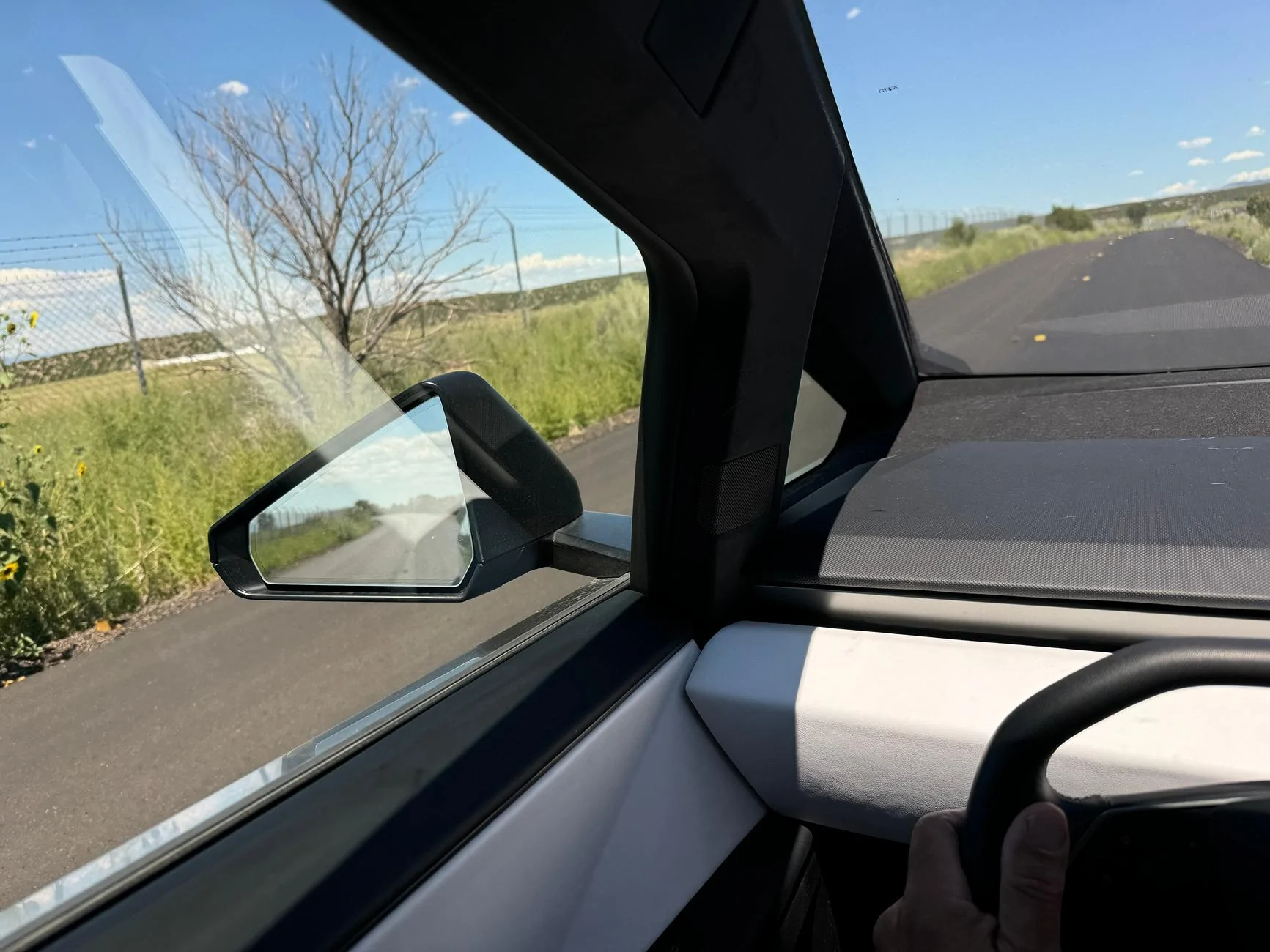 Tesla Cybertruck White Dash reflection blanks side mirrors IMG_3555