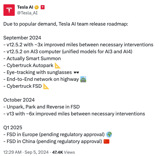 Tesla Cybertruck FSD & Autopark release for Cybertruck in September -- confirmed by Tesla. FSD gets unpark, park, reverse in October 1725516041017-cq