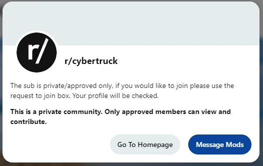 Tesla Cybertruck Reddit: r/cybertruck went private 1725517661621-p7