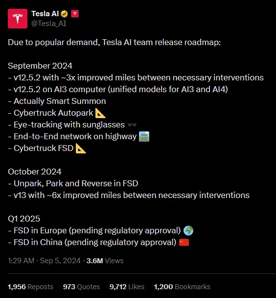 Tesla Cybertruck 2024.27.5 notes: "FSD on Cybertruck." coming next! 1725538220647-vd