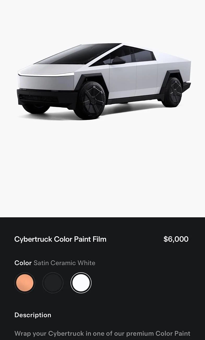 Tesla Cybertruck Tesla discontinues some official Cybertruck wrap colors and Clear PPF (removed from Tesla Shop). IMG_1987