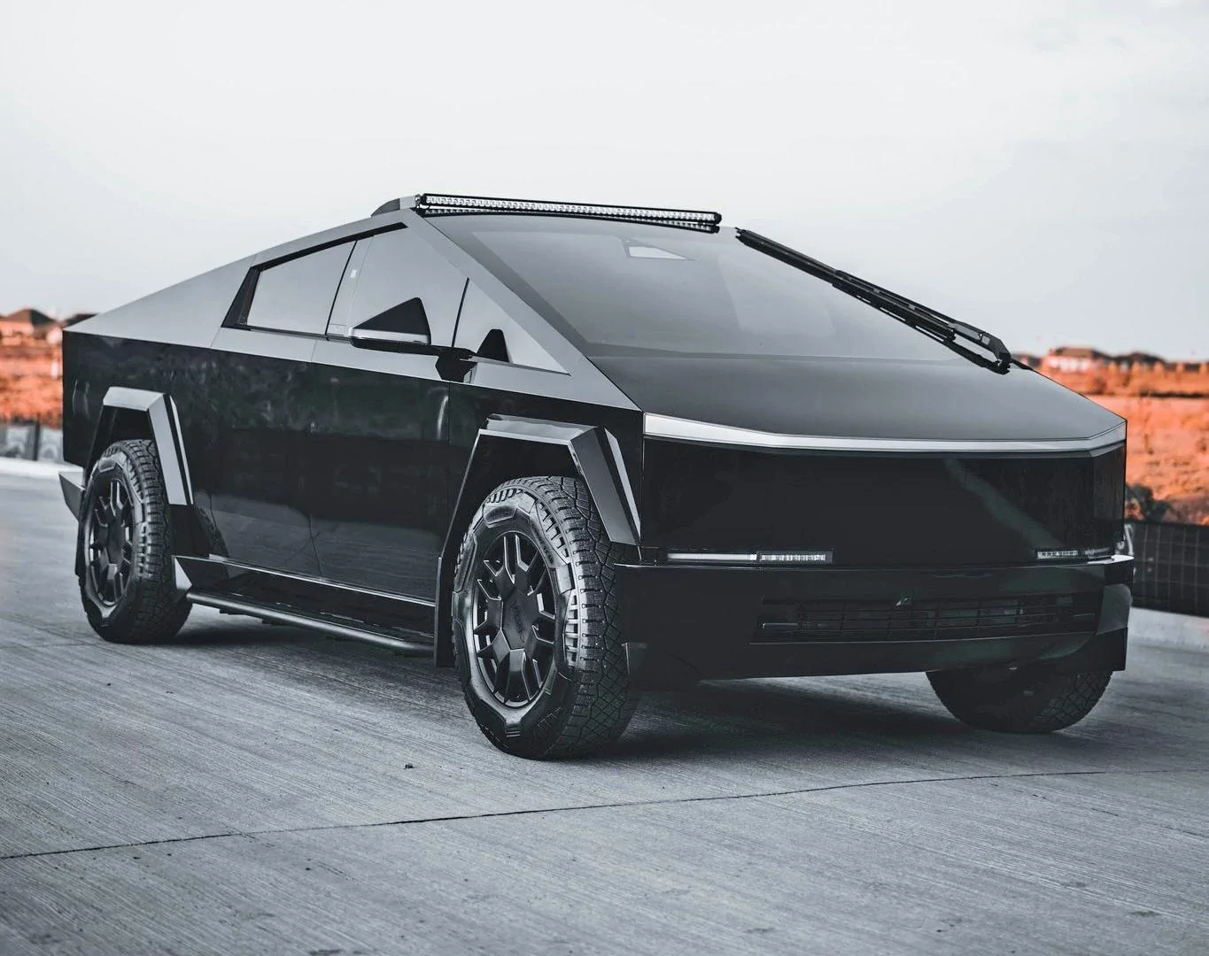 Tesla Cybertruck BLACK Vinyl Wrap & PPF Cybertruck -- Photos & Videos Gloss Black Wrapped Flares & Bumpers + Wheel Spacers + Tsportline Light Bar 3
