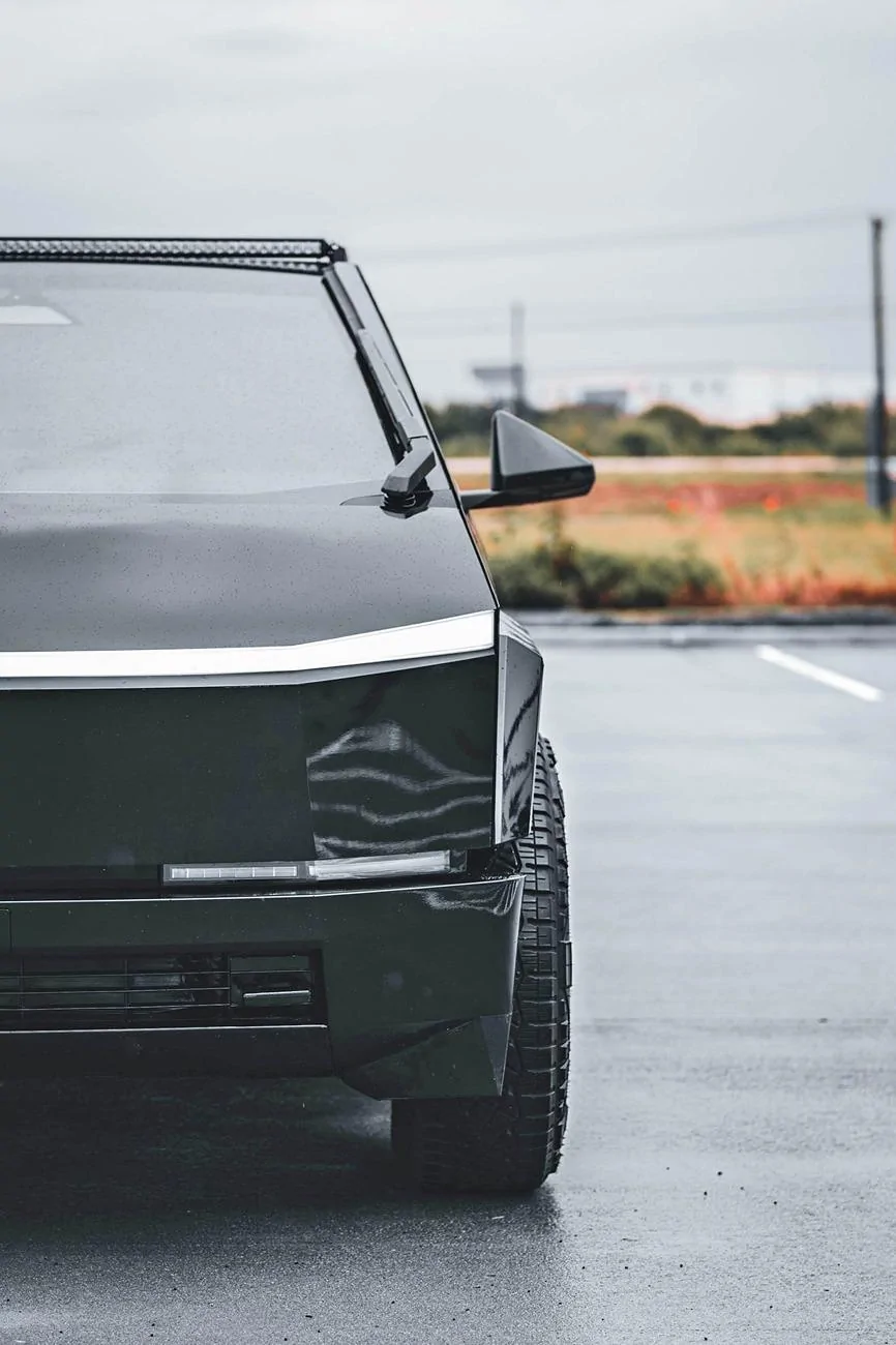 Tesla Cybertruck BLACK Vinyl Wrap & PPF Cybertruck -- Photos & Videos Gloss Black Wrapped Flares & Bumpers + Wheel Spacers + Tsportline Light Bar 1