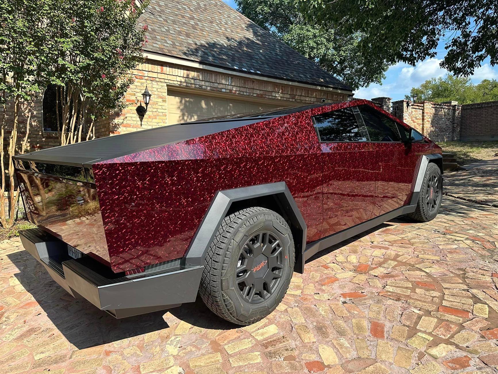 Tesla Cybertruck STEK DynoForged Red Wine PPF wrap on Cybertruck STEK DynoForged Red Wine PPF wrap 2