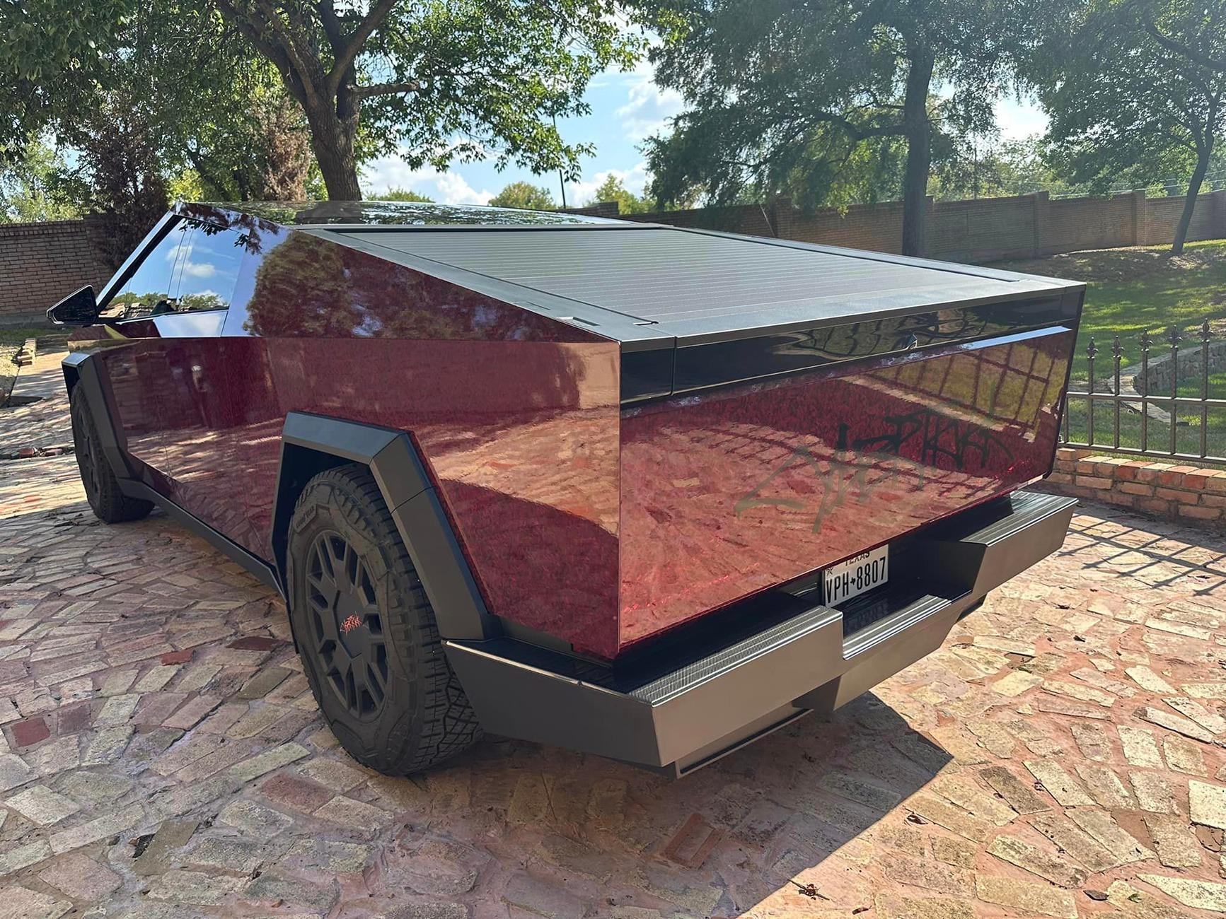 Tesla Cybertruck STEK DynoForged Red Wine PPF wrap on Cybertruck STEK DynoForged Red Wine PPF wrap 3