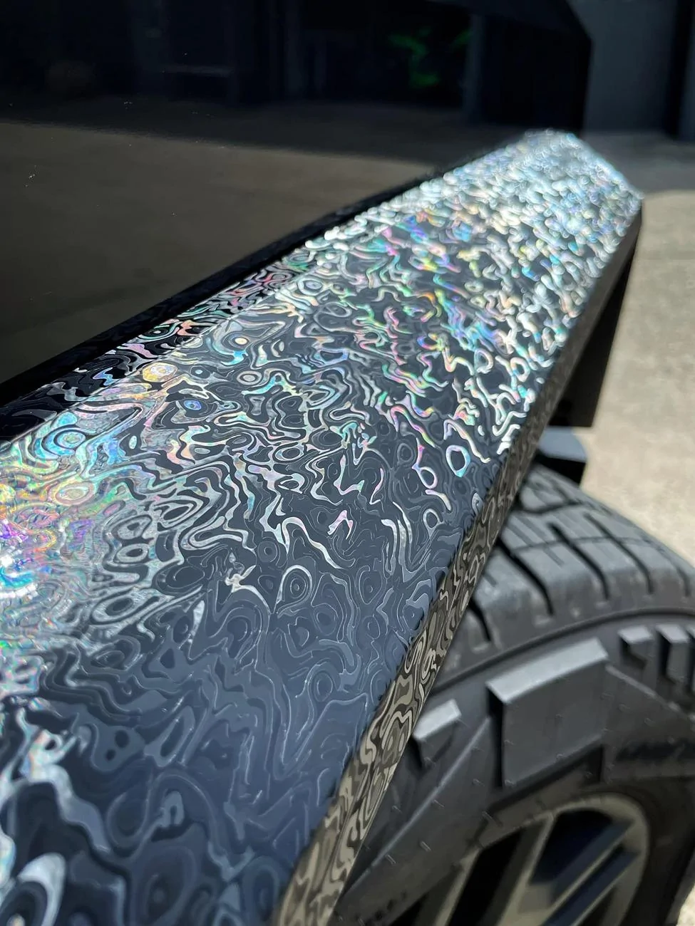 Tesla Cybertruck BLACK Vinyl Wrap & PPF Cybertruck -- Photos & Videos Gloss Black Wrap + Damascus pattern vinyl  4