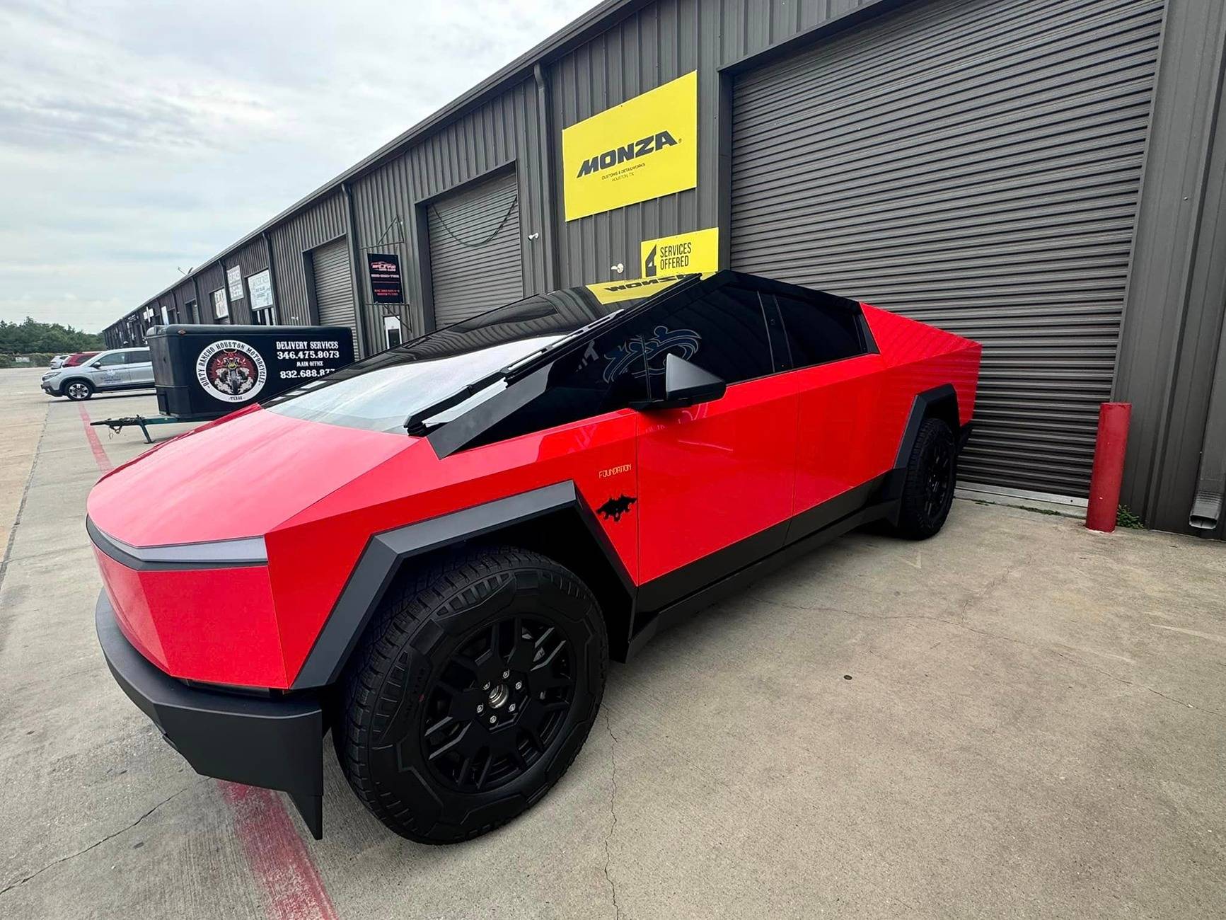 Tesla Cybertruck UPPF Passion Red + Gloss Black Roof & Pillar Delete + Tinted Cyberbeast UPPF Passion Red + Gloss Black Roof & Pillar Delete + Tinted Cyberbeast Cybertruck 3