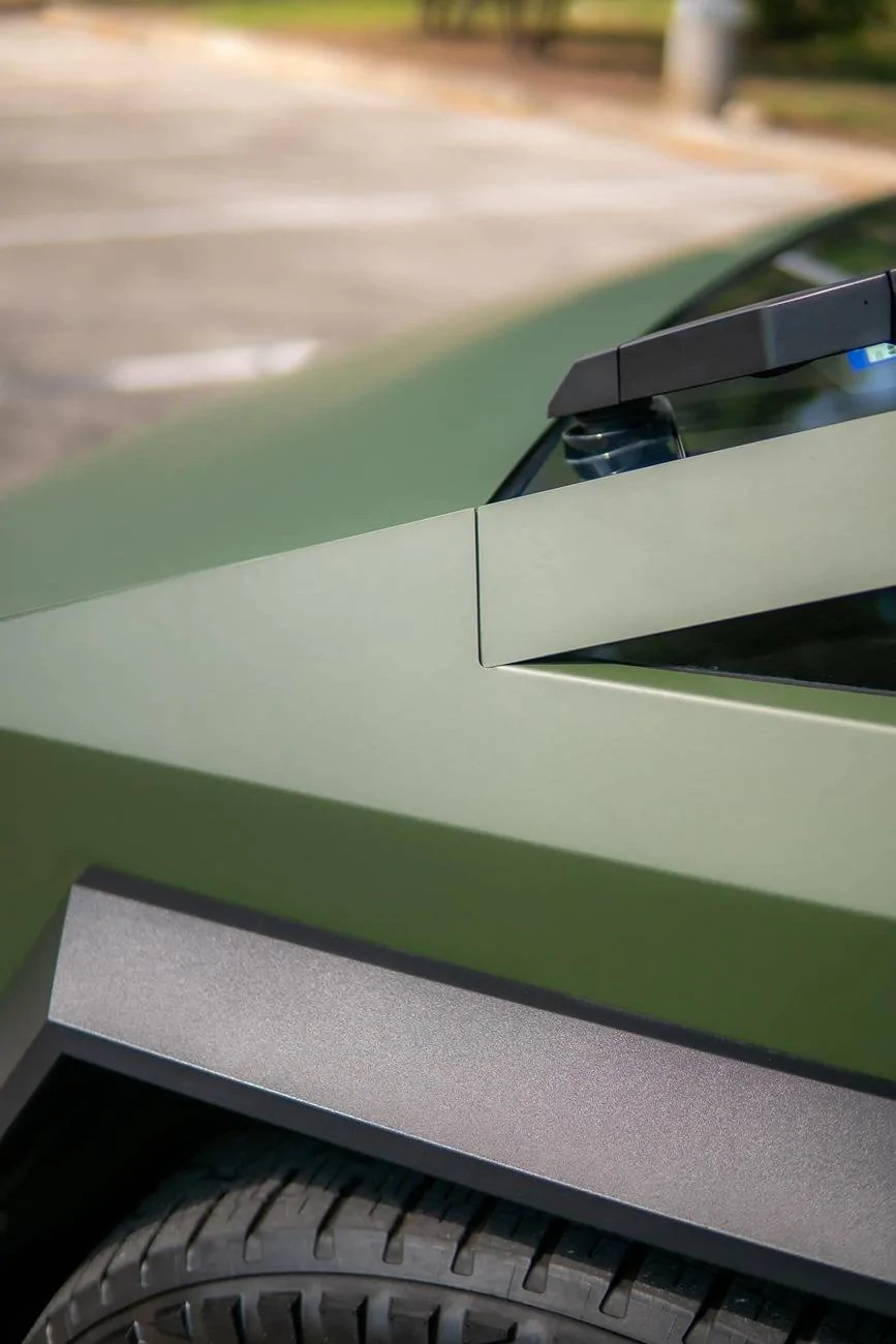 Tesla Cybertruck GREEN Vinyl Wrap & PPF Cybertruck -- Photos & Videos Frozen Matte Army Green Wrap (Inozeteks PPF) on Cybertruck Cyberbeast 7