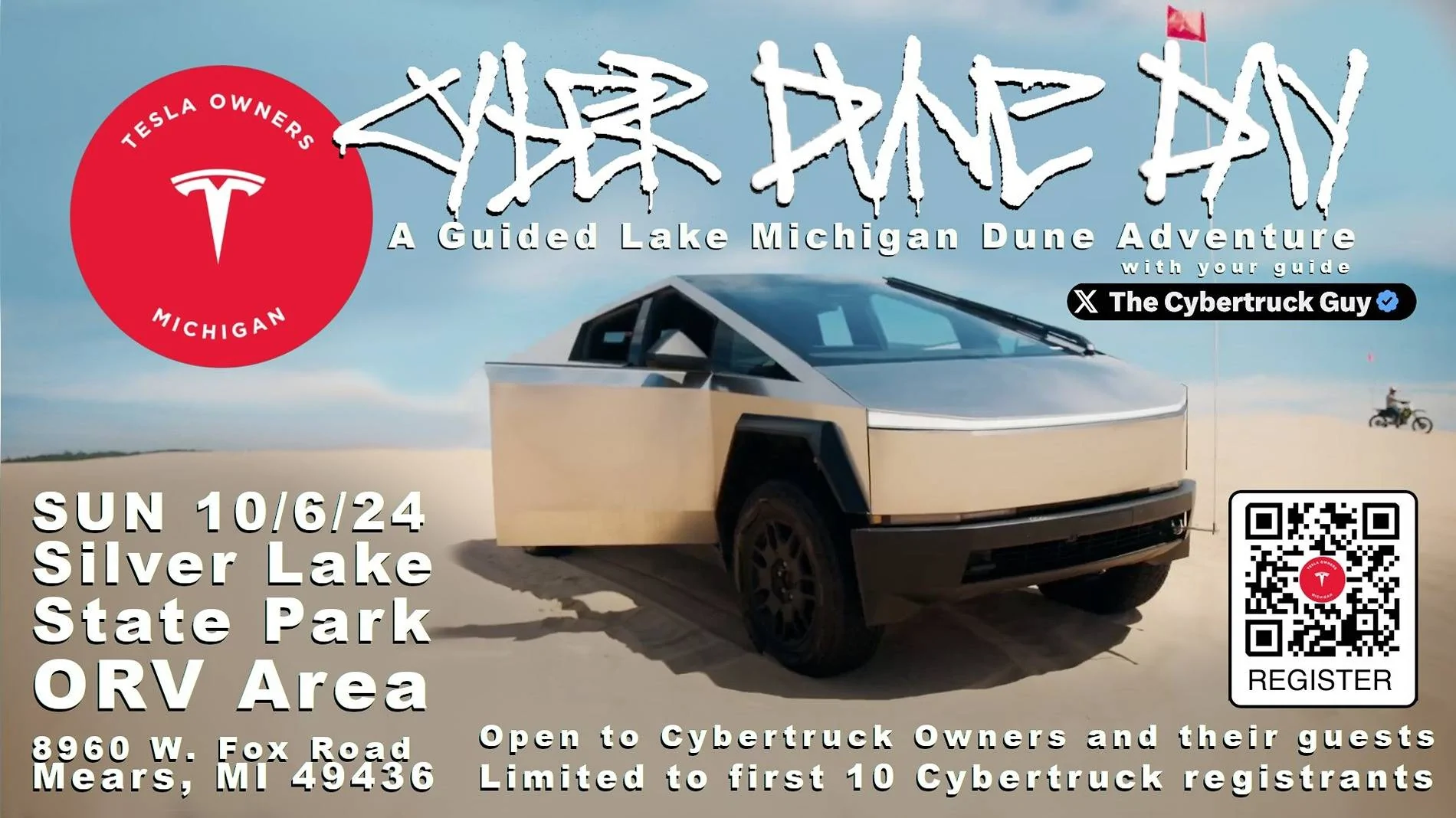 Tesla Cybertruck MI Tesla Owners Silver Lake Cybertruck Dune Day 10/6/24 Tesla Dune Day