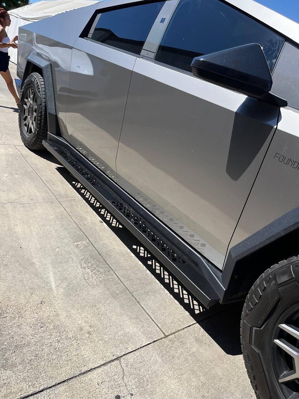 Tesla Cybertruck Power Retractable Running Boards? Cybertruck tesla running boards step stands stickercity los angeles black new release (1)