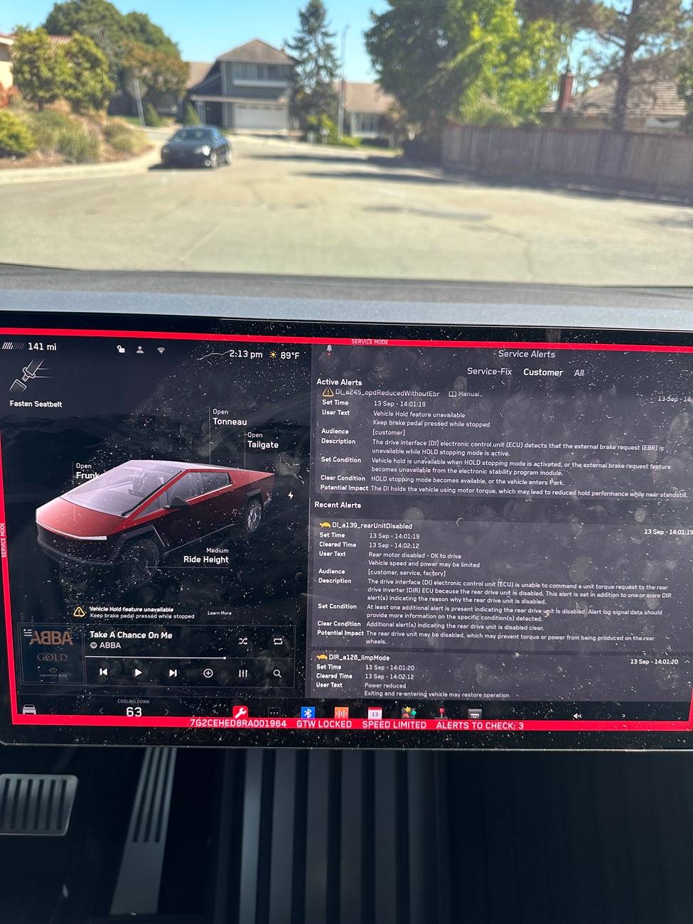 Tesla Cybertruck Dl_a139 error - Rear Motor Disabled and Speed Limited to 51 MPH IMG_9877