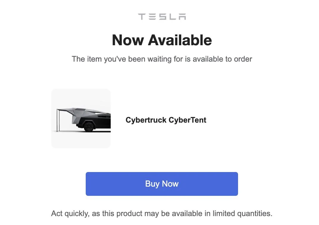 Tesla Cybertruck Available and un-available CyberTent stock 1726414424680-79