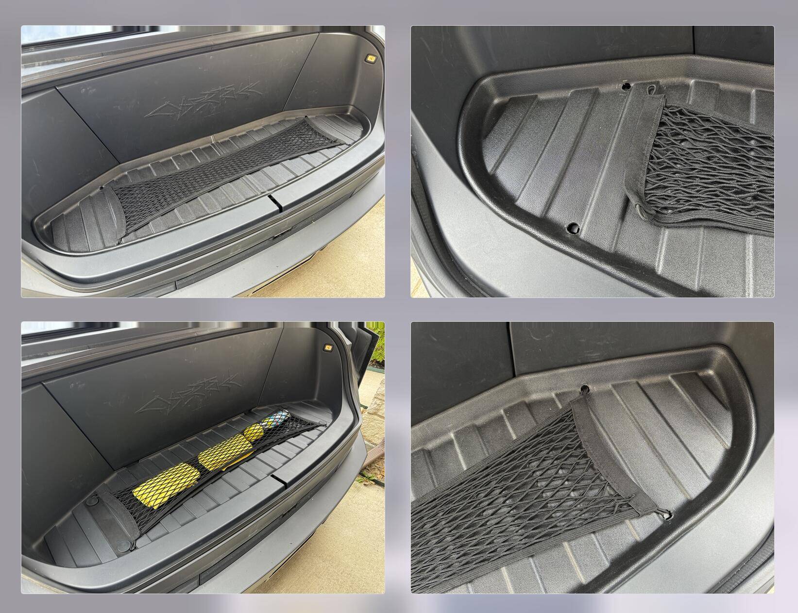 Tesla Cybertruck Door handle storage containers and frunk net from BestEVMod / EVVida Installed Screen Shot 2024-09-15 at 12.34.49 PM