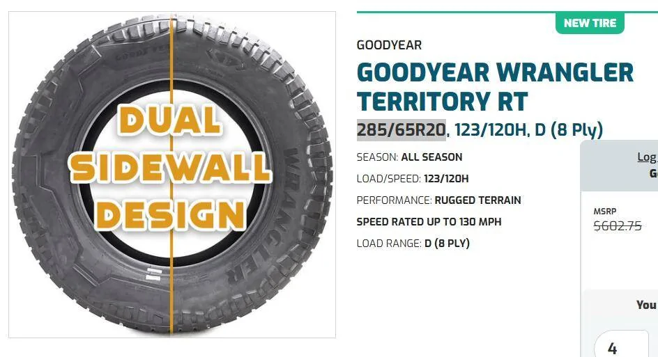 Tesla Cybertruck Found Cybertruck OEM Tires on Tire Rack (Goodyear  Wrangler Territory RT) 1726502661716-x8
