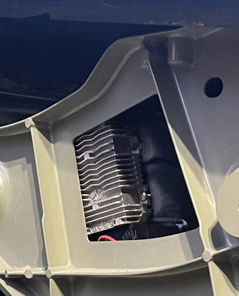 Tesla Cybertruck Hidden 200psi air compressor and 2.5gal tank installed under bed vault IMG_3363