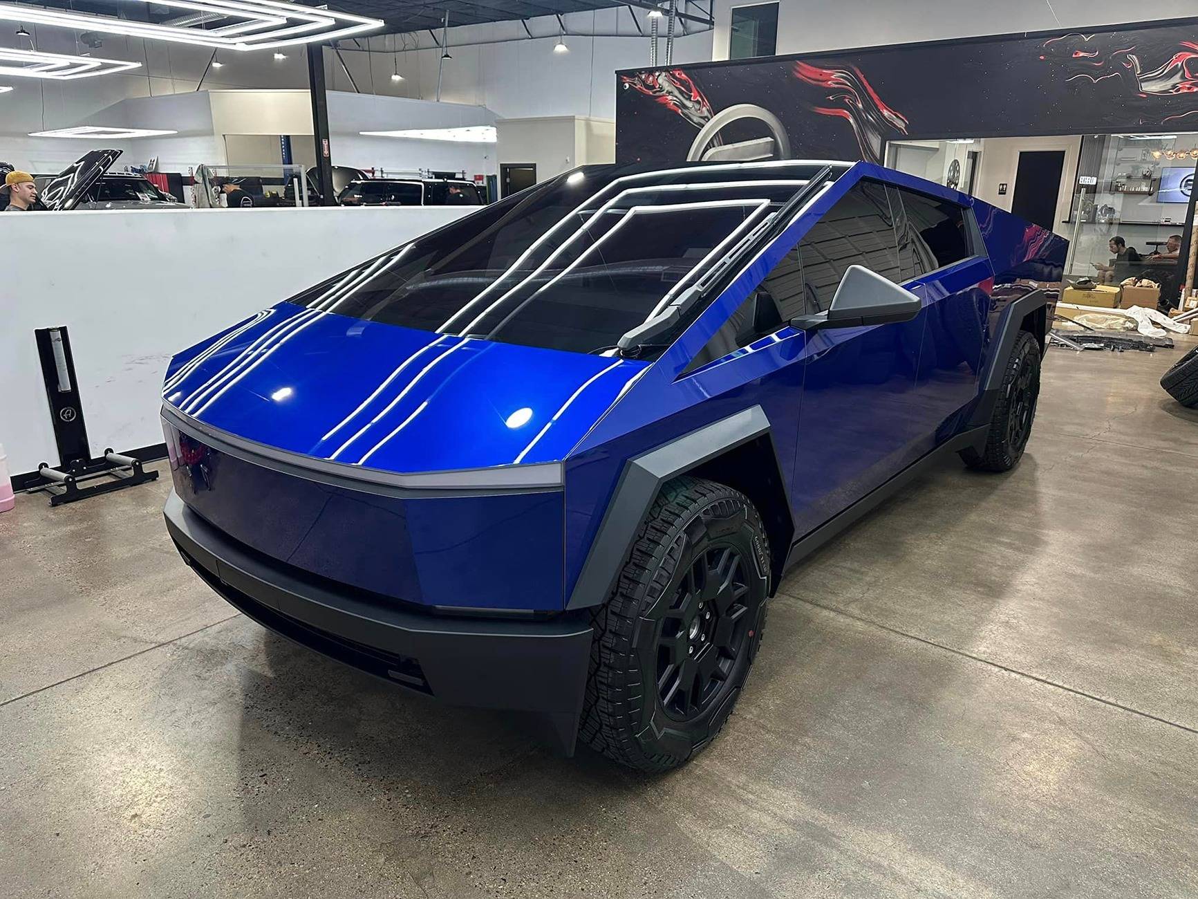 Tesla Cybertruck BLUE / BLURPLE / PURPLE Vinyl Wrap & PPF Cybertruck -- Photos & Videos Bright Gloss Candy Blue Cybertruck wrap 2