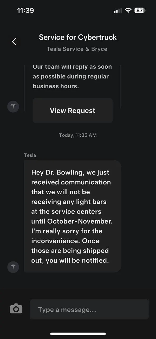 Tesla Cybertruck Offroad Lightbar Installation at Service Center Tomorrow (Update: Delayed Due to Wrong Part) IMG_7160