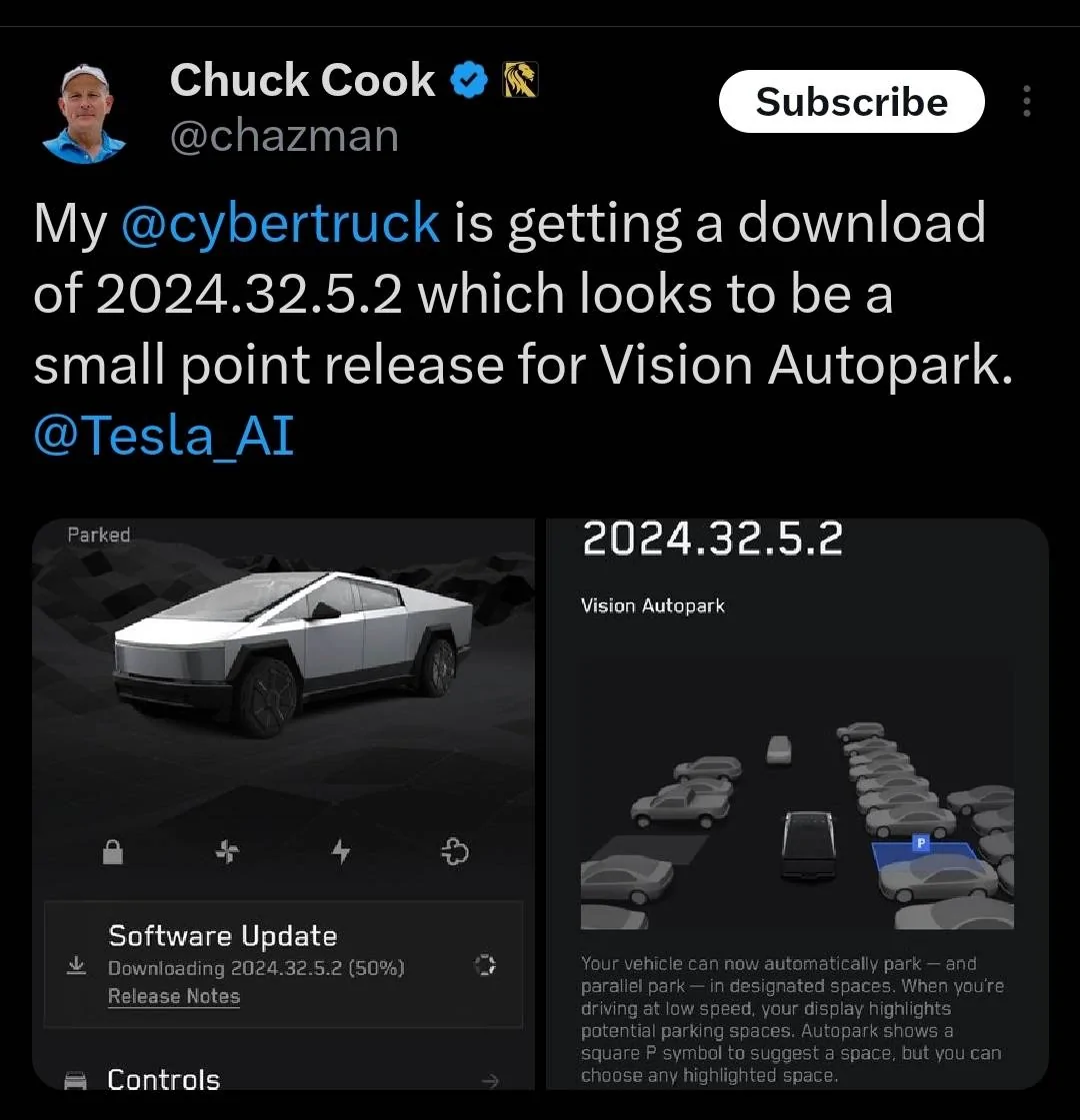 Tesla Cybertruck New AUTOPARK point release being pushed (2024.32.5.2) 1000047407