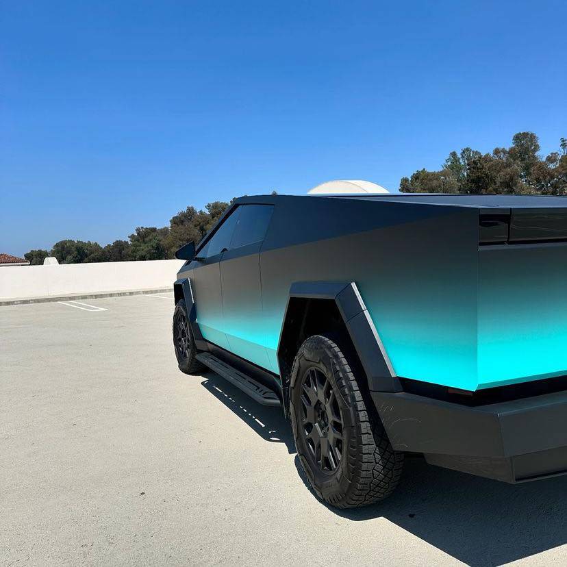Tesla Cybertruck COLOR SHIFT / FADE / CHAMELEON Vinyl Wrap & PPF Cybertruck -- Photos & Videos cybertruck black to bright teal fade wrap weprint 5