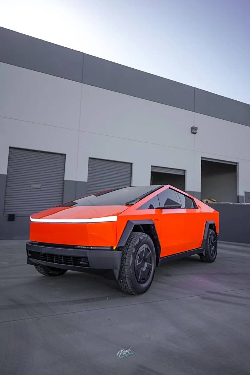 Tesla Cybertruck ORANGE Vinyl Wrap & PPF Cybertruck -- Photos & Videos UPPF Sunrise Orange PPF Wrap Cybertruck 1