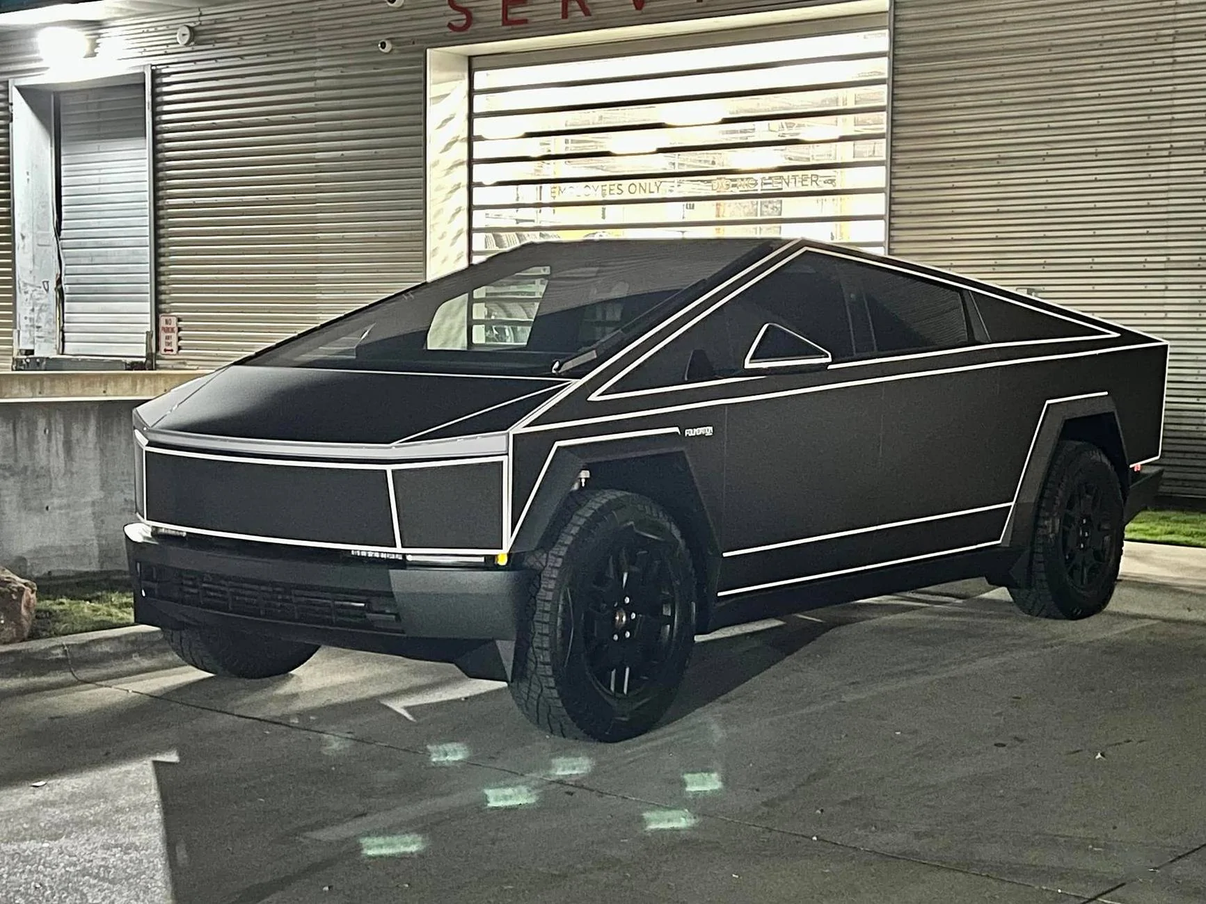 Tesla Cybertruck BLACK Vinyl Wrap & PPF Cybertruck -- Photos & Videos black wrap reflective pinestripes stripes cybertruck