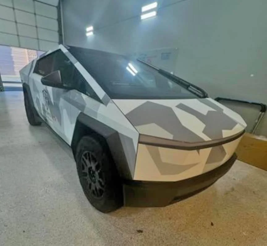 Tesla Cybertruck Camo / Camouflage Vinyl Wrap & PPF Cybertruck -- Photos & Videos snow camo tesla cybertruck