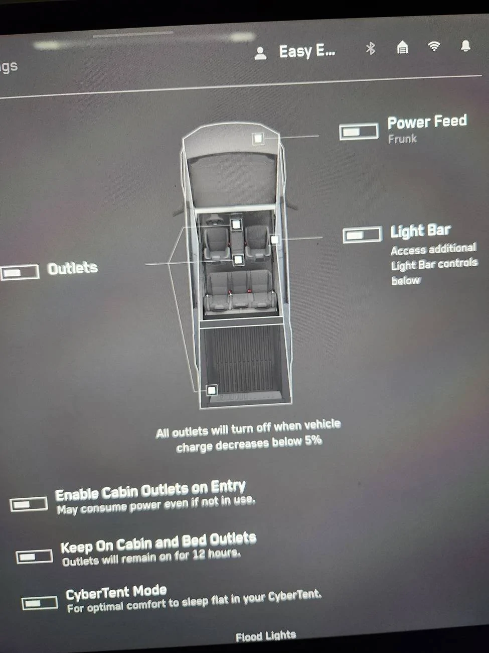 Tesla Cybertruck Offroad Light Bar Installed by Service Center! Menu first look: Ditch Lights & Flood Flights functions 20240920_153419