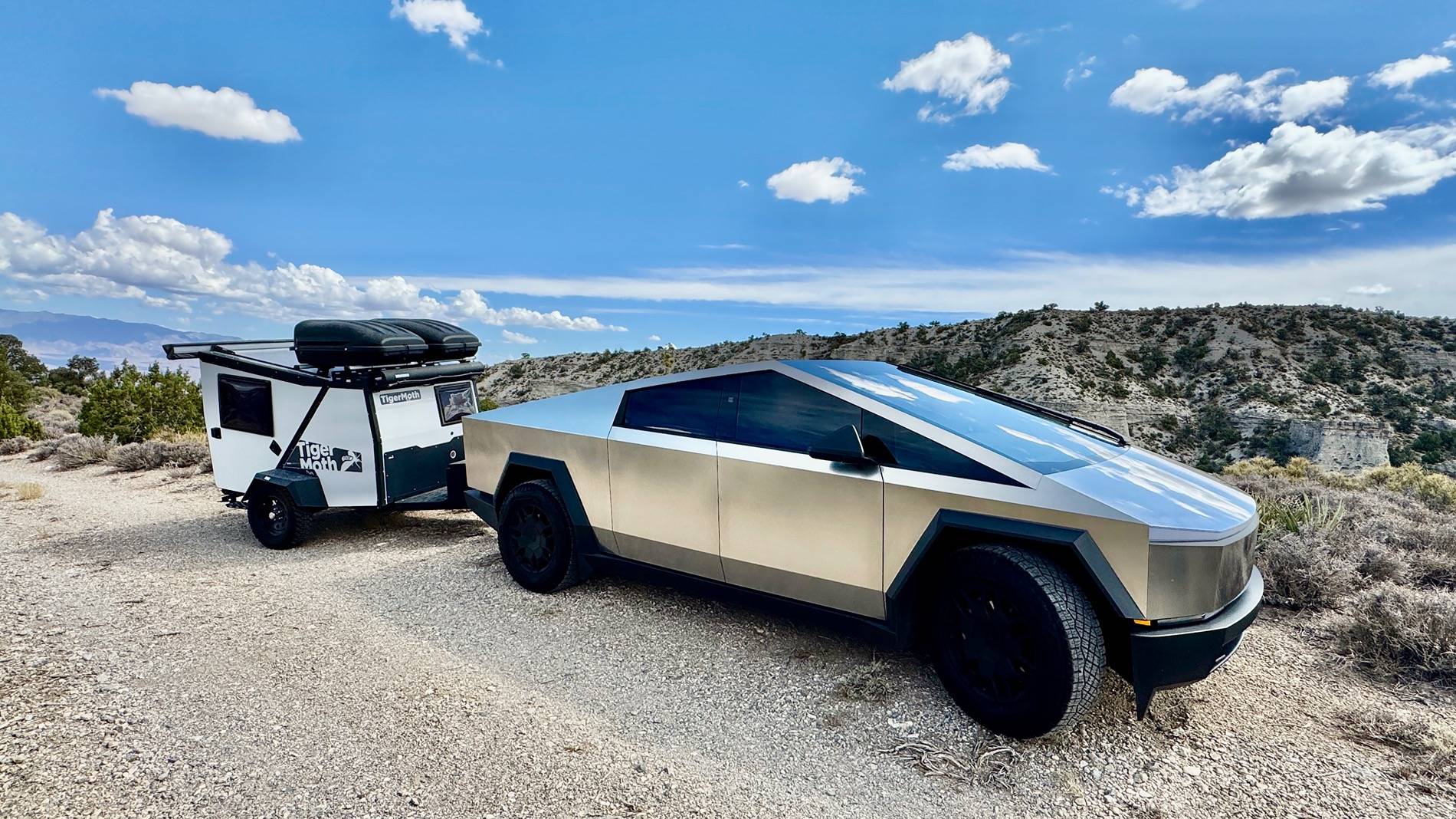 Tesla Cybertruck First towing experience w/ Taxa TigerMoth travel trailer + CyberBeast IMG_8732