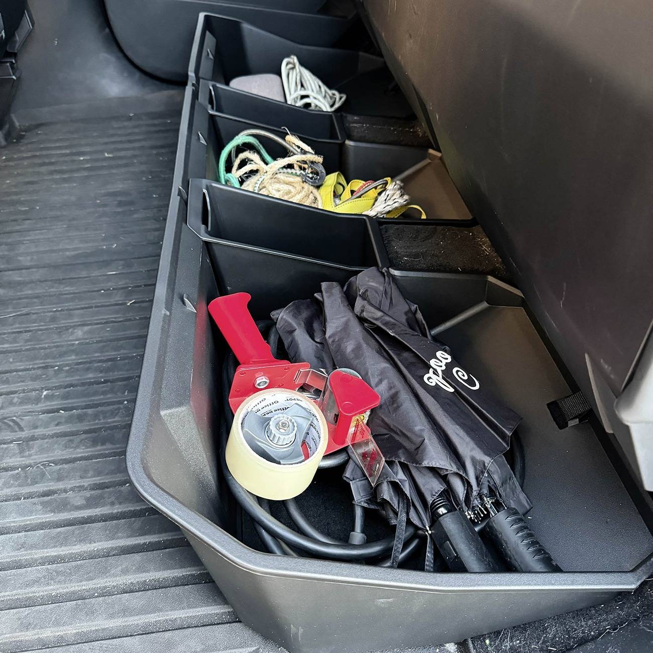 Tesla Cybertruck 🚀 Keep Your Cybertruck Organized with Yeslak’s Underseat Storage Bin! 🛠️🎣 Cybertruck Underseat Storage Bin with Add-On Buckets