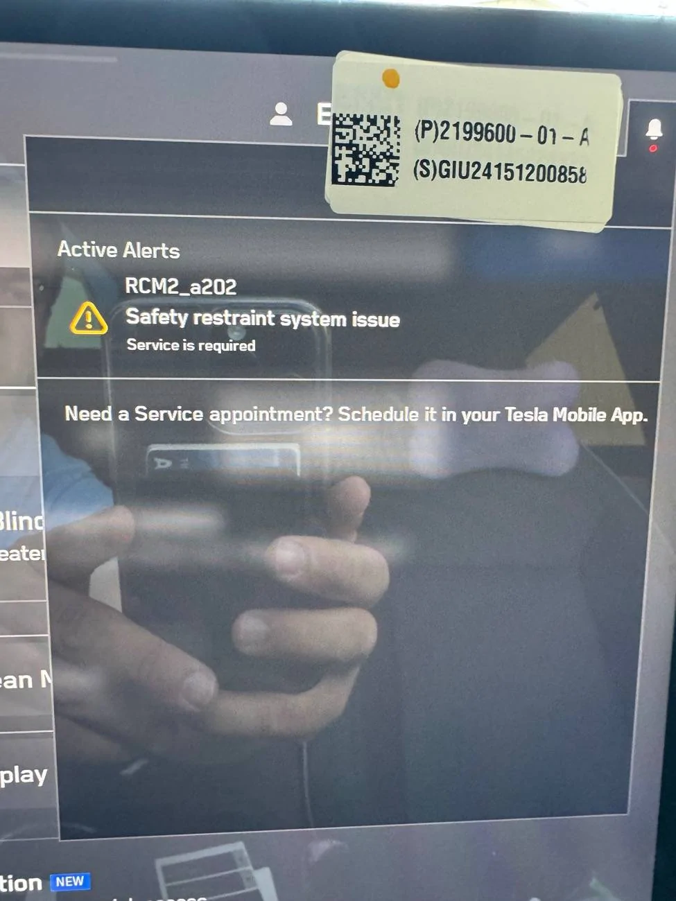 Tesla Cybertruck rcm2_a202 saftey restraint system message keeps flashing IMG_1628