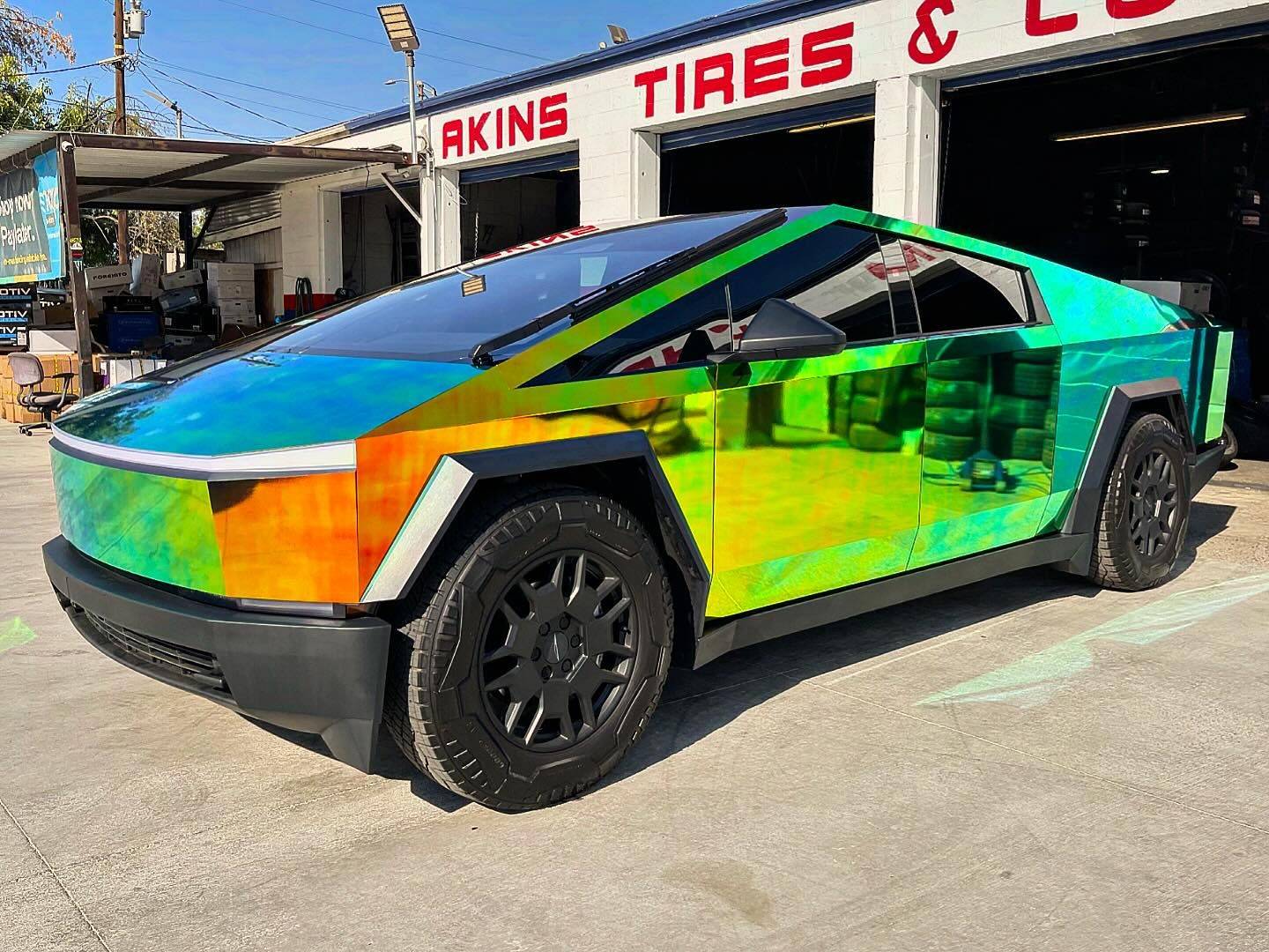 Tesla Cybertruck COLOR SHIFT / FADE / CHAMELEON Vinyl Wrap & PPF Cybertruck -- Photos & Videos rainbow chrome wrap cybertruck 3