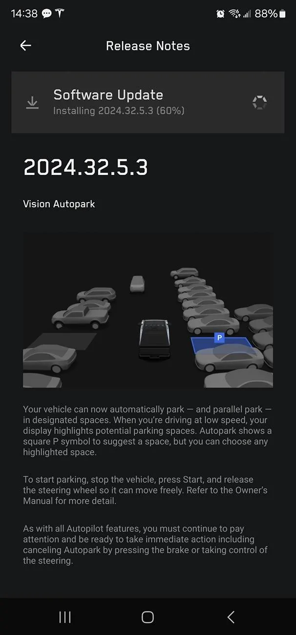 Tesla Cybertruck New AUTOPARK point release being pushed (2024.32.5.2) Screenshot_20240923_143802_Tesla