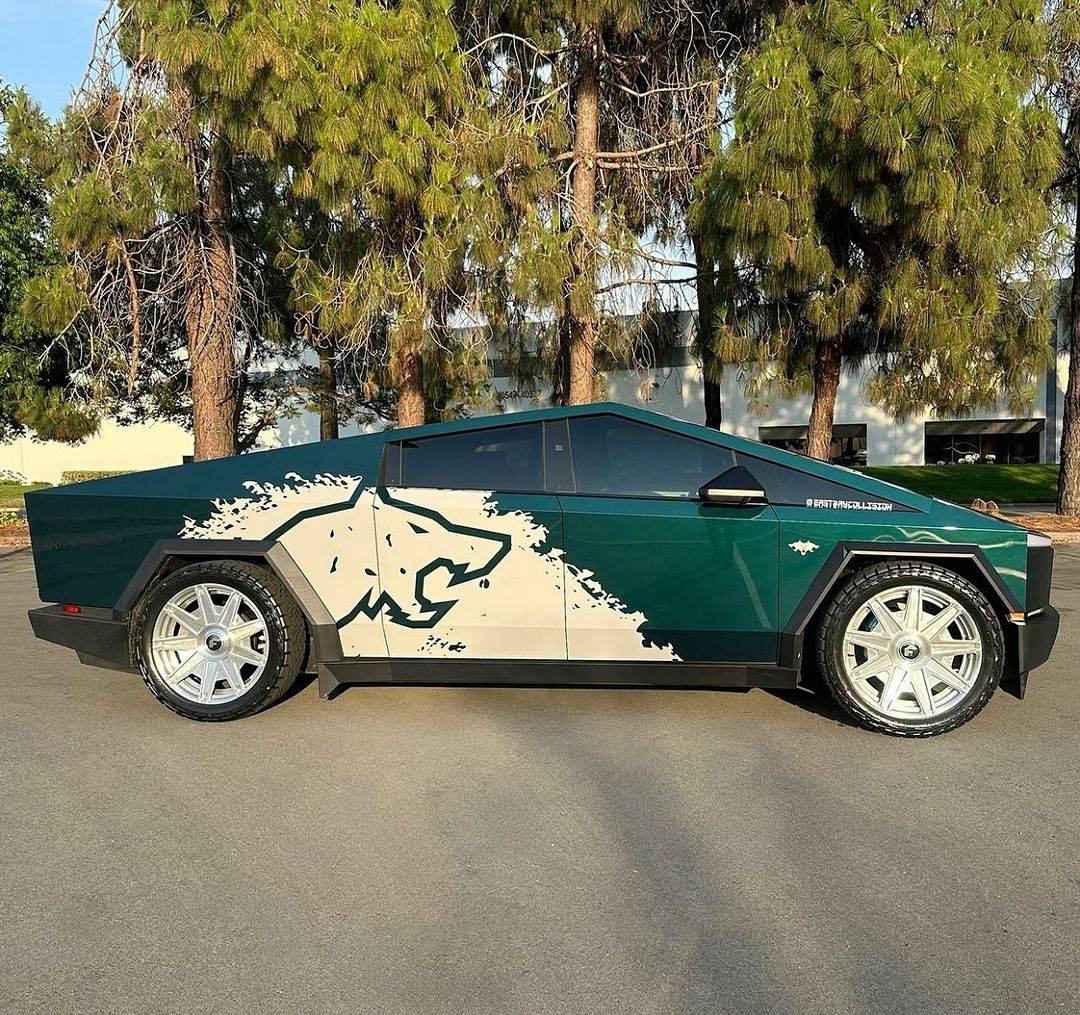Tesla Cybertruck CUSTOM GRAPHICS / DESIGN / THEME Vinyl Wrap & PPF Cybertruck -- Photos & Videos cyberbeast wolves design wrap green