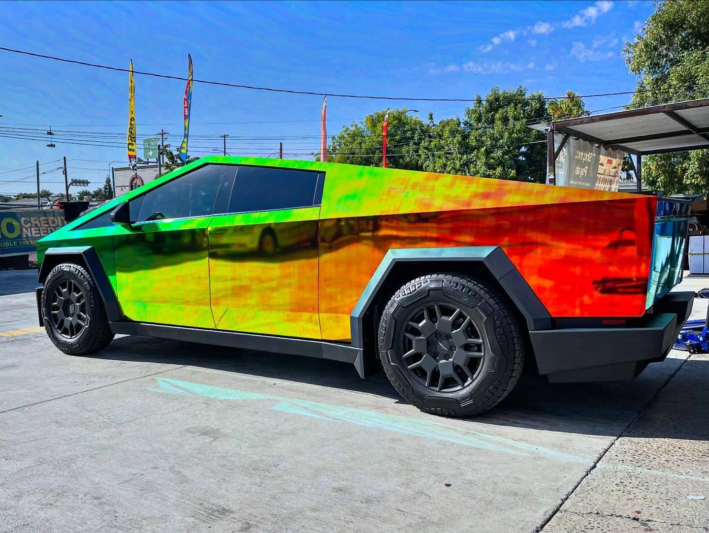 Tesla Cybertruck CHROME Vinyl Wrap PPF & MIRROR Polished Cybertruck -- Photos & Videos rainbow-chrome-wrap-cybertruck-4-