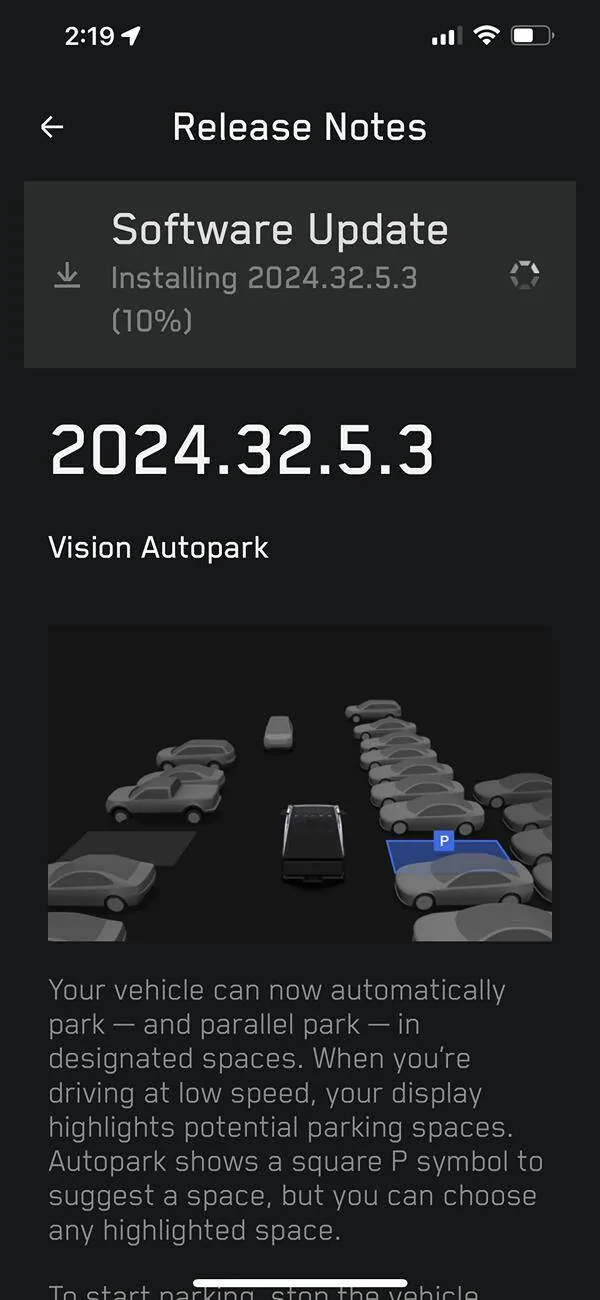 Tesla Cybertruck Auto Park for Cybertruck installed (2024.32.5 update)! -- Video in action IMG_6750
