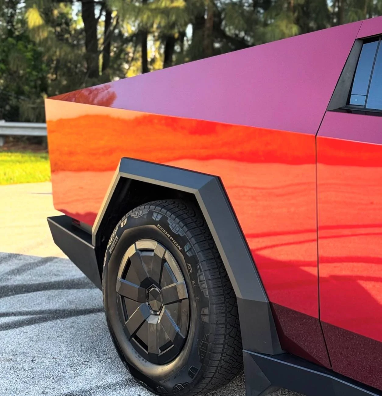 Tesla Cybertruck (PURE PPF) Cyber Truck in Metallic Redhood colored PPF! IMG_7254
