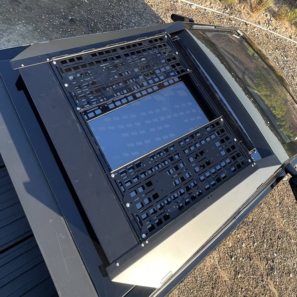 Tesla Cybertruck 🏄‍♂️ NEW CYBERTRUCKco Light-Duty Adjustable Crossbars Available now! cybertruck-molle-panel-on-cybertruckco-sport-rack