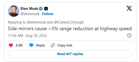 Tesla Cybertruck Mirror delete affects efficiency / range? 1727208739382-0n