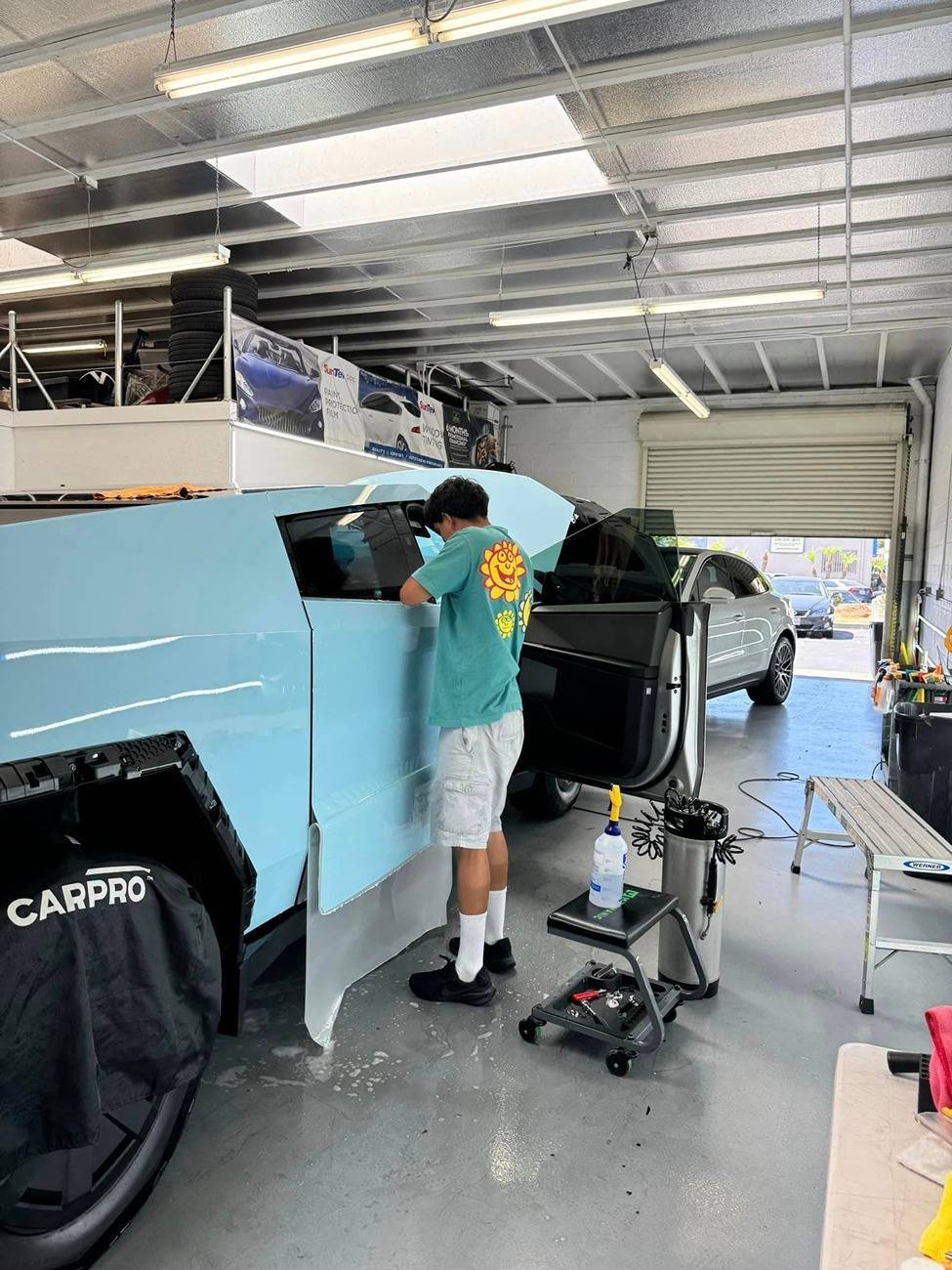 Tesla Cybertruck BLUE / BLURPLE / PURPLE Vinyl Wrap & PPF Cybertruck -- Photos & Videos powder-blue-pure-ppf-wrap-cybertruck-1-