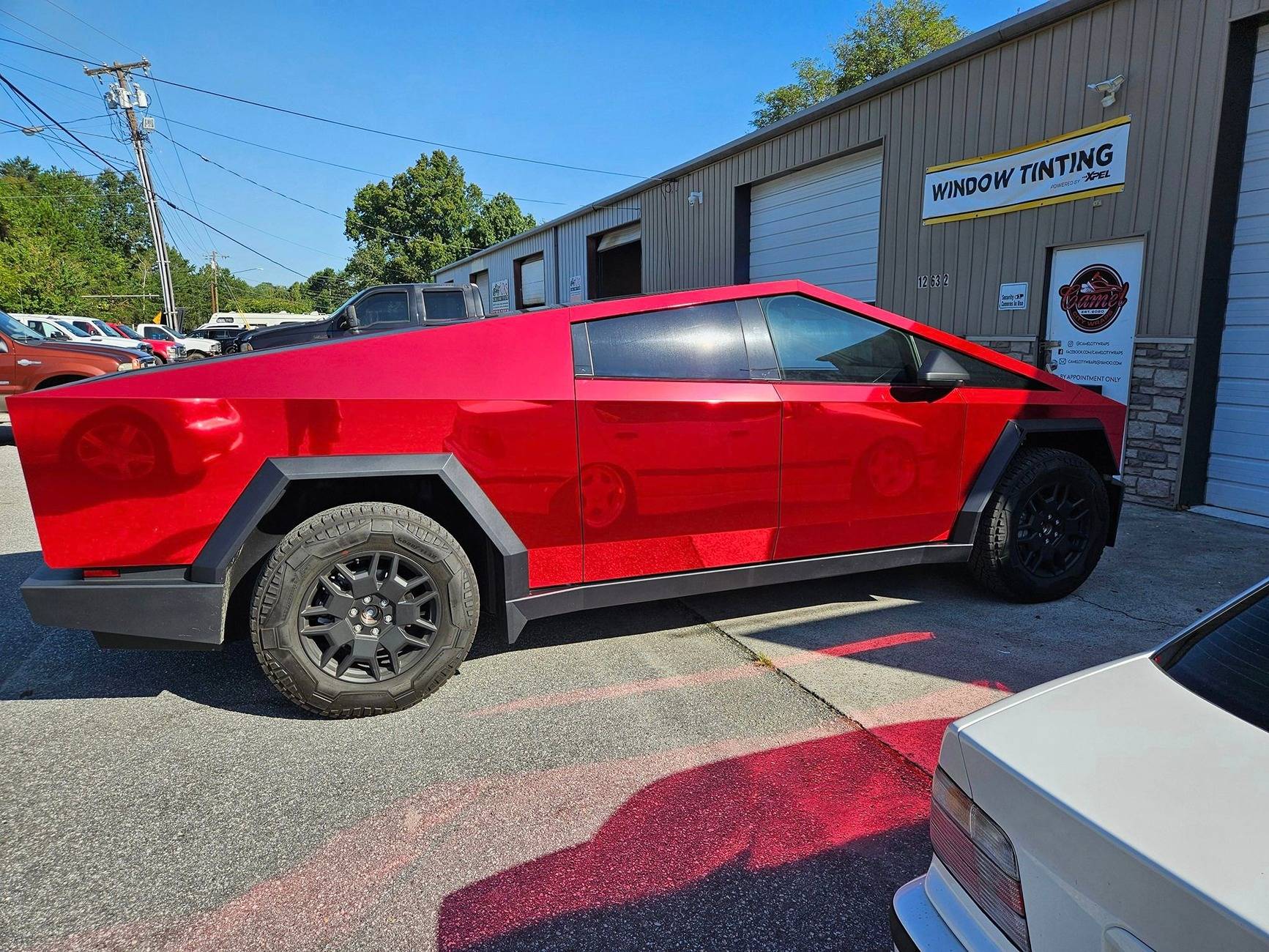 Tesla Cybertruck RED Vinyl Wrap & PPF Cybertruck -- Photos & Videos Chrome Red Cybertruck wrap vinyl 2