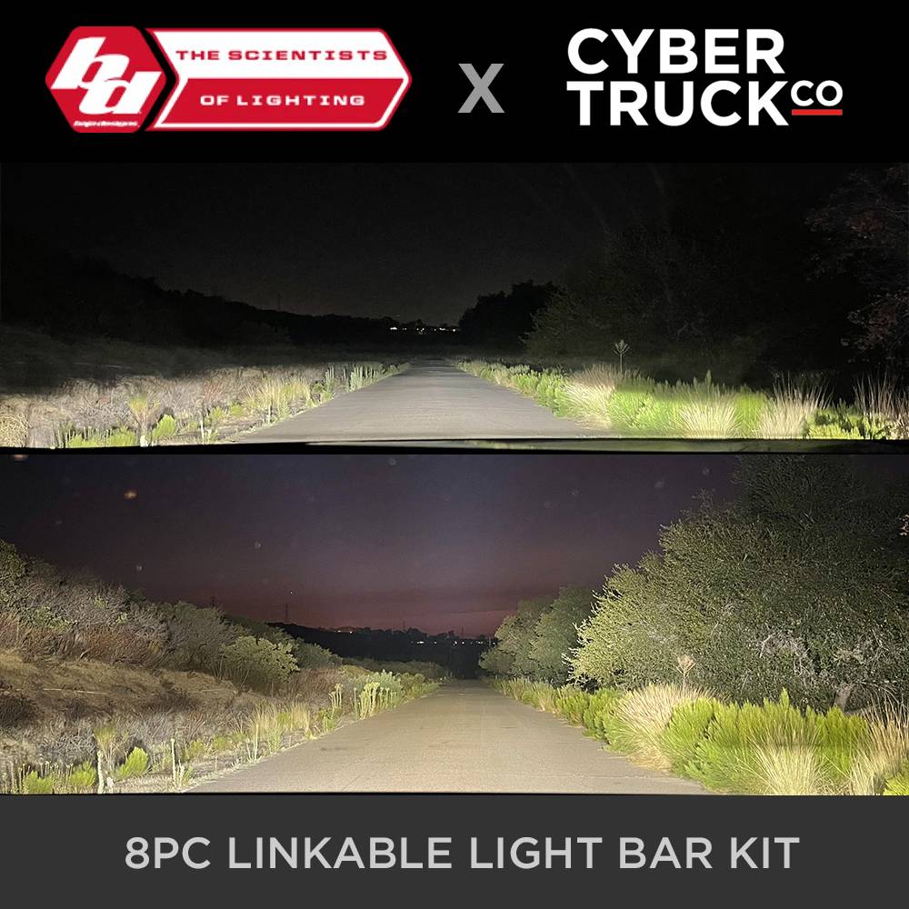 Tesla Cybertruck Compilation: Off-Road Aftermarket Accessories & Parts tesla cybertruck baja designs 8pc linkable light bar from cybertruckco-9